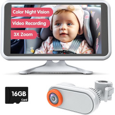 Luckview Baby Camera Car Nakts redzamības bērnu auto kameras video ierakstīšana 3X tālummaiņa 5,2 collu kamera automašīnas bērnam ar TF karti HD 1080P bērnu spogulis automašīnā 360° rotācija aizmugurējai sēdvietai BM3