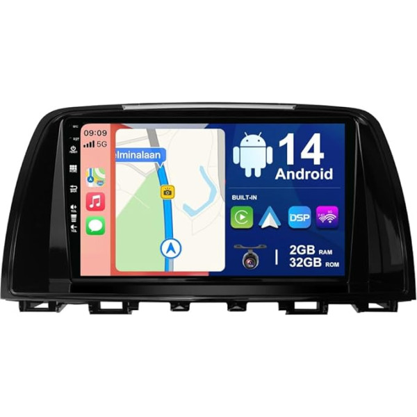 BXLIYER Android 12 IPS Auto Radio piemērots Mazda Atenza Mazda 6 (2012-2015) - Iebūvēts CarPlay Android Car - Bezmaksas atpakaļgaitas kamera - 2G + 32G - 9 collu 2 DIN - DAB stūres vadība WiFi Fast