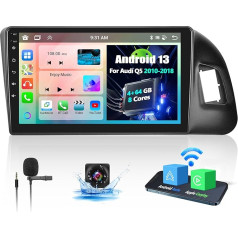 OiLiehu 4+64G 8 Core Android 13 Double DIN Radio Carplay Android auto radio ar 9 collu ekrānu Audi Q5 2010-2018 Atbalsts Bluetooth GPS FM RDS WiFi SWC DSP/EQ + atpakaļgaitas kamera