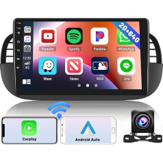 Hikity 2 + 64 GB Android auto radio Fiat 500 2007 2008 2009 2009 2010 2010 2011 2012 2013 2013 2014 2015, iebūvēts bezvadu CarPlay un Android Car, 9 collu skārienjūtīgais ekrāns, auto radio ar satelīta navigācijas WiFi atpakaļgaitas kameru