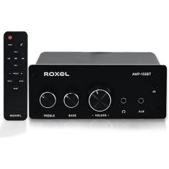 Roxel AMP-150BT pastiprinātājs 2 kanālu Bluetooth stereo audio pastiprinātāja uztvērējam, mini HiFi pastiprinātājs skaļruņiem līdz 90 W x 2, ar basa un augstuma regulēšanu