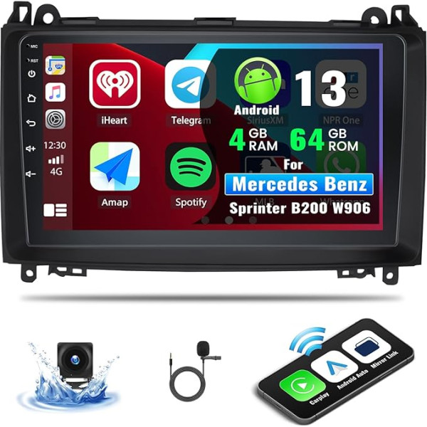 4G + 64G CAMECHO Android 13 auto radio priekš Mercedes Benz Sprinter W639 W906 AB klases W169 W245 2008-2011 Carplay Android auto, 9 collu ekrāns Bluetooth DSP GPS WiFi Mirror Link FM + atpakaļgaitas kamera+