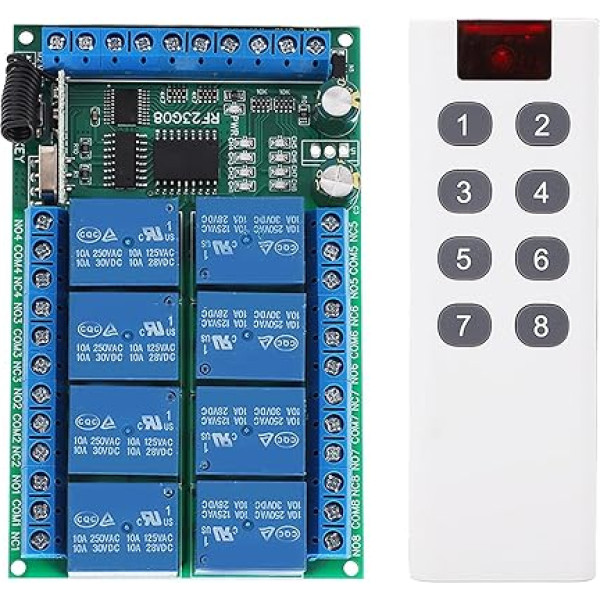 433,92 MHz 8 kanālu tālvadības modulis, elektroniskais komponents citi elektroniskie komponenti, 100 m, fiksēts kodējums, pielāgojas 32 tālvadības slēdžiem (24 V)