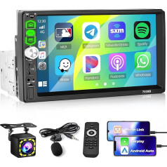 Hikity Auto radio 1Din CarPlay Android auto ar 7 collu ekrānu Radio Auto skārienekrāns ar Bluetooth Mirror Link FM USB AUX aizmugurējās kameras mikrofons Tālvadības pults