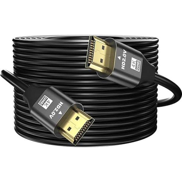 grofyllaa 4K HDMI kabelis 25 m, ātrgaitas HDMI 2.0 kabelis 4K @ 60Hz 2K @ 120Hz, zeltīts savienotājs 3D ARC HDCP 2.2 un 2.3 HDTV/Blu Ray atskaņošanai/projektoriem/laptuāriem/PS4/PS5 (melns)