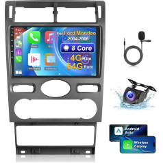 NHOPEEW Android auto radio 2+64G Ford Mondeo 2004-2006 ar Carplay un Android Car - WiFi GPS EQ 28 darbvirsmas tēmas RDS FM + atpakaļgaitas kamera un mikrofons