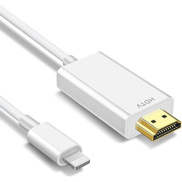 NCGGY Lighting to HDMI, 1,8 m Lightning to HDMI Converter Cable Adapter, iPhone, i-Pad pārraidei uz TV, HDMI savienojuma kabelis, iOS 11,13,14, YouTube TV izeja, HD izšķirtspēja 1080P, Plug and