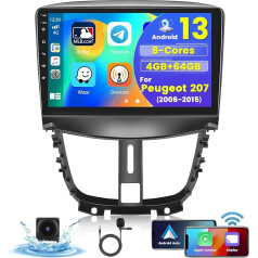 [8Cores 4G + 64G] Hikity Car Radio Android 13 Peugeot 207 2006-2015 9 collu skārienekrāna autoradio ar 1280 x 720 pikseļu 32EQ DSP FM RDS Bezvadu Carplay Android auto GPS navigācija WiFi atpakaļgaitā