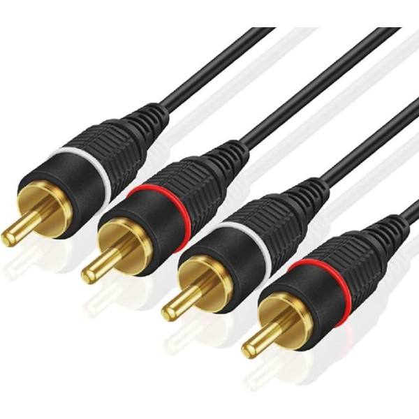 TNP 2RCA-Stereo-Audiokabel Doppel-Cinch-Stecker M/M 2 kanāli (rechts und Links) Zelta, divvietīgs, divvietīgs Cinch-zu-Cinch-Stecker, Schwarz, 3,6 m