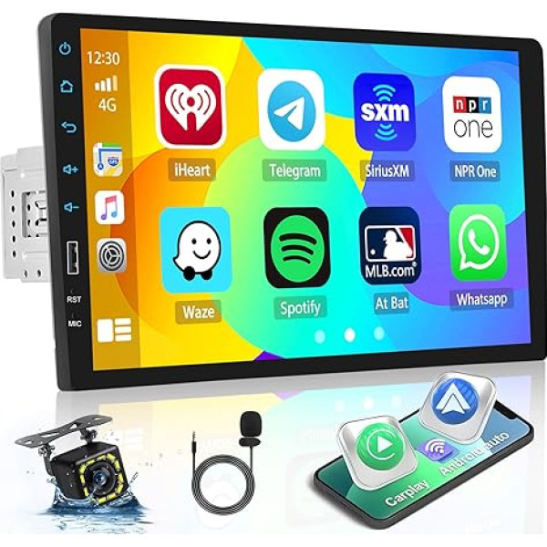 Hikity Auto radio 1 DIN ar bezvadu Carplay Android auto radio Touch Display ar 9 collu ekrānu Mirror Link FM USB SWC Auto radio Bluetooth ar atpakaļgaitas kameru