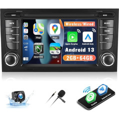 CAMECHO 2G + 64G Android 13 auto radio bezvadu Carplay Android automašīnai Audi A4 8P 8P1 8V S3 RS3 Sportback, 7 collu ekrāns, auto radio ar Bluetooth GPS FM RDS SWC + atpakaļgaitas kamera