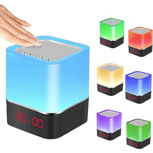 5-in-1 modinātājs, Bluetooth skaļrunis, naktslampiņa, naktslampiņa ar skārienjūtīgu sensoru, ar regulējamu silto gaismu un krāsu maiņu, RGB LED galda lampa, bezvadu skaļrunis bērniem, guļamistabai