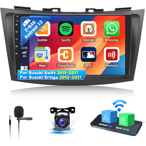 OiLiehu 2G + 64G Android 13 Double DIN Radio Carplay Android automašīnai Suzuki Swift 2011-2017 Suzuki Ertiga 2012-2017 Auto radio ar 9 collu ekrānu Atbalsts Bluetooth/FM RDS/WiFi/GPS