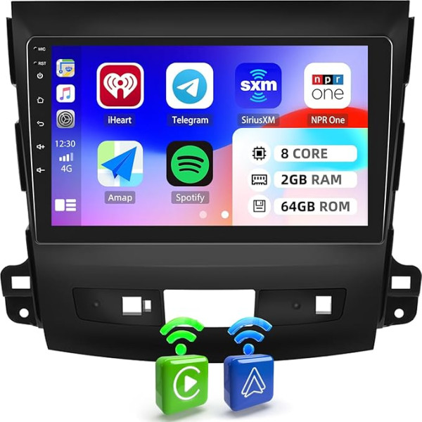 8-core Android 13 auto radio Mitsubishi Outlander 2/Peugeot 4007/Citroen C-Crosser ar Sat Navi Carplay Android Car, 2G + 64G, 9 collu Double DIN auto radio Touch Display ar DSP RDS Bluetooth