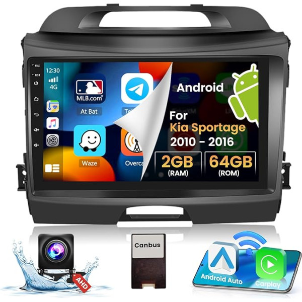 Hikity 2+64G Android 13 auto radio Kia Sportage 2010-2016 ar bezvadu Carplay un Android Car, 9 collu skārienjutīgais ekrāns, auto radio ar navigāciju Mirror Link SWC USB FM RDS MIC atpakaļgaitas kamera