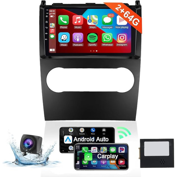 8 kodolu 2 + 64G: Hodozzy Carplay auto radio Mercedes Benz B klases B200/A klases A160 A180 2008-2011 Android auto radio ar satelītnavigāciju, 9 collu skārienekrāns ar WiFi/GPS/RDS/FM/Bluetooth/USB/DSP