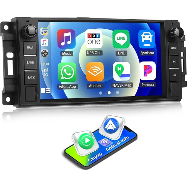 [2+64G] SIXWIN Android 13 auto radio Ram Jeep Wrangler JK Dodge Challenger ar Carplay/Android Car/Mirrorlink, 7 collu kapacitīvais skārienjūtīgais skārienjūtīgais ekrāns Atbalsta WiFi GPS FM Bluetooth EQ