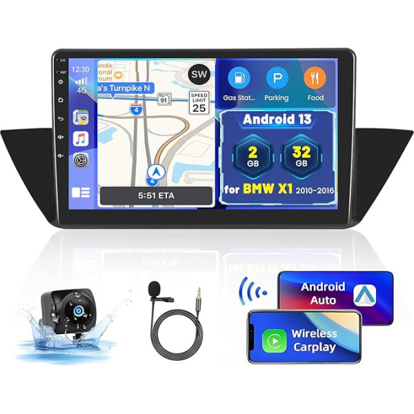 Inefala 10 collu autoradio ar Android 2+32G priekš BMW X1 E84 2010 2011 2012 2012 2013 2014 2014 2015 2016 ar bezvadu CarPlay un Android Car, skārienjūtīgais radio ar navigāciju, WiFi, FM/RDS, Bluetooth, mikrofonu, aizmugures skats