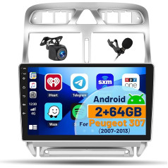 Hikity 2+64GB Android 13 Auto Radio Double DIN Peugeot 307 2007-2013 ar bezvadu CarPlay Android Car Mirror Link 9 collu skārienjūtīgais ekrāns ar navigāciju WiFi SWC FM RDS USB Mic Reversing