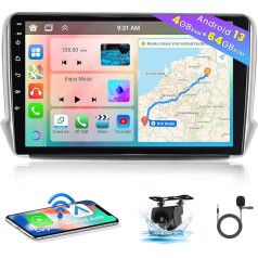 [8 Core 4+64GB] Android 13 Auto radio, bezvadu CarPlay Android auto, Peugeot 208/2008 2012-2018 Radio, 10 collu ekrāns, Bluetooth, Mirror Link, GPS WiFi DSP FM SWC USB