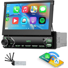 CAMECHO Upgrade Bezvadu 1 DIN Carplay Android auto, 7 collu motorizēts ekrāns, auto radio ar Bluetooth brīvroku komplektā Mirror Link FM USB/TF/AUX-in