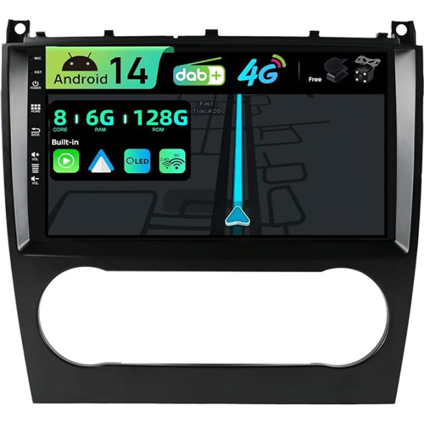 BXLIYER Iebūvēts 4G DAB, Android 13 QLED auto radio Benz C-klases W203 W209 C180 C200 CL203 C209 (2004-2007), 6G+128G, Carplay Android Car, kamera + MIC, Dual Band WiFi, 9 collu Octa-Core