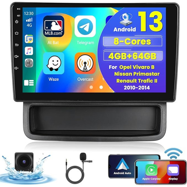 8Cores 4G 64G Auto Radio Android 13 Opel Vivaro B Nissan Primastar Renault Trafic II 2010-2014 ar Wireless Carplay Android Car, 9 collu auto radio ar GPS navigāciju Bluetooth WiFi RDS DSP FM