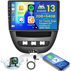 2+64GB Android 13 Auto radio Toyota Aygo/Peugeot 107/Citroen C1 2004-2014 Radio Wireless Carplay Android Car, 10,1 collu IPS Touch Screen Radio ar aizmugures skata kameru, Bluetooth, navigācija, WiFi, DSP