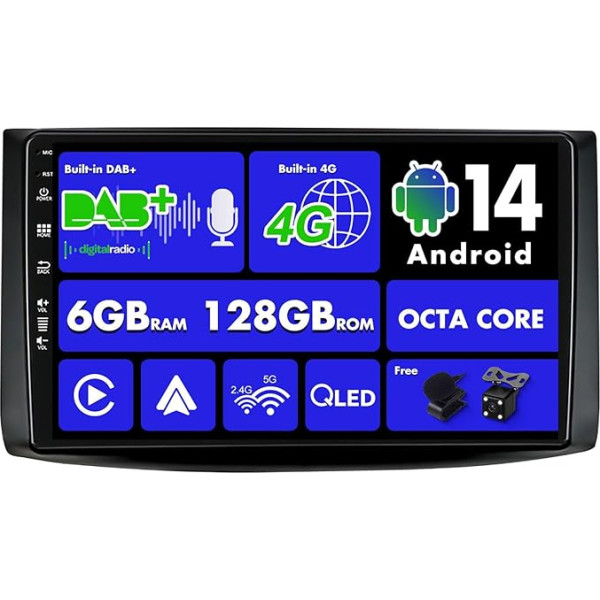 SXAUTO Android 13 - Iebūvēts 4G LTE un DAB - 6G + 128G - Auto radio Chevrolet Lova / Aveo (2006-2012) - Dual Band WiFi - CarPlay Android Car - Kamera + mikrofons - Stūres vadības DSP - QLED 9 collas