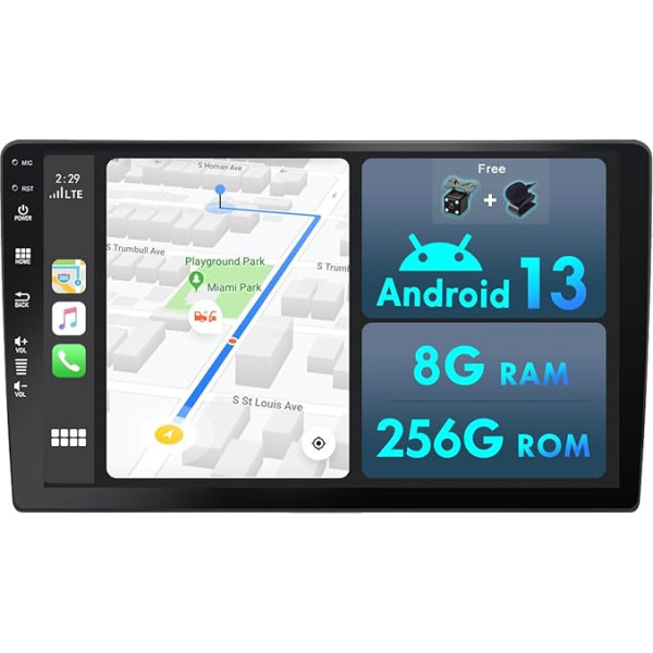 MISONDA 8GB + 256GB 2 DIN 9 collu IPS ekrāns Android auto radio Carplay Android auto MirrorLink RDS bezmaksas atpakaļskata kamera + mikrofons