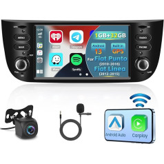 Inefala 1 + 32 GB Android Autoradio für FIAT Punto 2010-2016 / Linea 2012-2015, 6,2 Zoll Touchscreen CarPlay 2 Din Autoradio mit Android Auto, Mirror Link, WiFi, GPS, RDS FM, AHD Rückfahrkamera