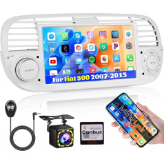 Inefala 1+32GB Android Autoradio für FIAT 500 2007-2015, 7 Zoll Touchscreen Bluetooth Post mit Mirror Link, WiFi, GPS, RDS FM, Rückfahrkamera, Lenkradsteuerung (Weiß)