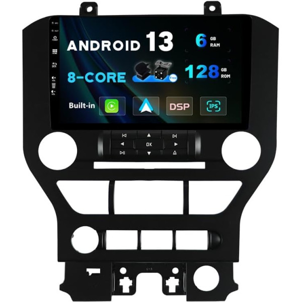 SXAUTO Android 13 - [6G+128G] - IPS auto radio priekš Ford Mustang (2015-2020) - Iebūvēts Carplay/Android Car - LED kamera + MIC 360-CAM DAB stūres vadības stūres vadība Fast Boot WiFi DSP Bluetooth - 2 DIN 9