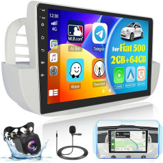 2 + 64 GB 9 collu autoradio Android 13 priekš Fiat 500 2007-2015 Auto radio ar CarPlay Android auto FM/RDS/Navigācija GPS/Bluetooth/WiFi USB/MIC stūres vadības stūres rats + AHD aizmugures skata kamera