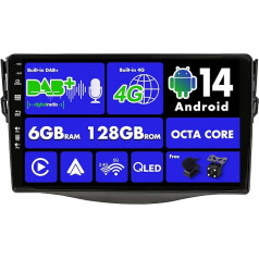 SXAUTO [Iebūvēts 4G / DAB] Android 13-6G+128G - Autoradio Toyota RAV4 (2007-2012) - Iebūvēts Carplay/Android Car - Kamera + MIC - DSP 360-CAM stūres kontrole Fast Boot HDMI - 2 DIN IPS 9