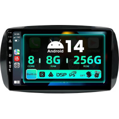 SXAUTO ¦ 8G + 256G ¦ Android 13 IPS Auto Radio priekš Benz Smart 453 Fortwo (2014-2020) - Iebūvēts Carplay/Android Car/DSP - LED Kamera + MIC - DAB stūres vadības stūres vadība Fast Boot 360-CAM WiFi - 2 DIN 9