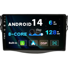 SXAUTO Android 14-6G + 128G IPS auto radio, piemērots Toyota RAV4 (2007-2012) - Bezvadu Carplay/Android Car/DSP - LED kamera + MIC - DAB stūres vadība AHD WiFi Fast Boot 360 kamera - 2 DIN