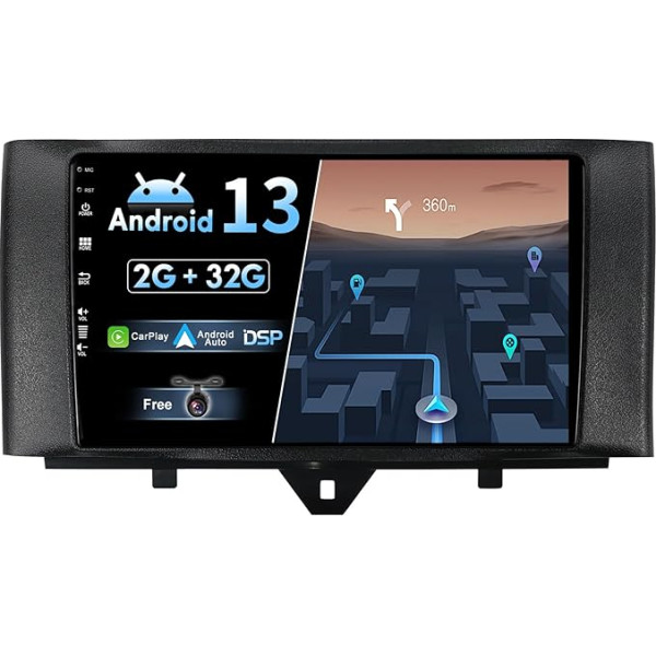 JOYX Android 12 IPS auto radio piemērots Mercedes Benz Smart Fortwo (2011-2015) - iebūvēts CarPlay Android Car - bezmaksas kamera - 2G + 32G - 9 collu 2 DIN - DAB stūres vadības ierīce 4G WiFi Fast Boot