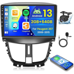 2+64GB Android 13 Auto Radio Peugeot 207 2006-2015 Radio Wireless Carplay Android Car, 9 collu IPS Touch Screen Radio ar atpakaļgaitas kameru, Bluetooth, Navi, WiFi, DSP, EQ, Mirror Link