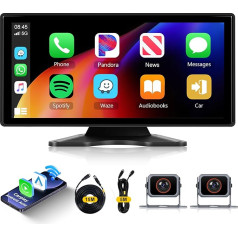 Hodozzy atpakaļgaitas kameras monitors 2 kameras Bezvadu Carplay Android auto, 10,36 collu HD IPS skārienekrāna skārienekrāns, portatīvais auto radio ar Bluetooth, Mirrorlink video cilpas ierakstīšana FM AUX USB