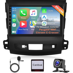 Hodozzy 2G + 64G Android auto radio Mitsubishi Outlander 2/Peugeot 4007/Citroen C-Crosser 2006-2015 Carplay Android Car, 9 collu skārienekrāna navigācija WiFi Bluetooth Mirrorlink HiFi FM RDS Canbus