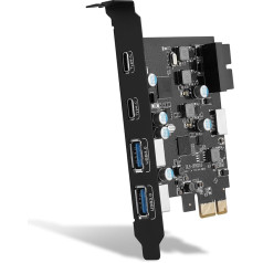 USB 3.0 PCIE karte 6 porti PCI-E karte ar USB 3.0 C tipa (2), A tipa (2) 19 kontakta E(A-Key) tipa savienotājs PCI Express paplašināšanas karte galddatora datoram Window