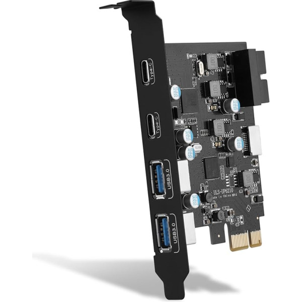 USB 3.0 PCIE karte 6 porti PCI-E karte ar USB 3.0 C tipa (2), A tipa (2) 19 kontakta E(A-Key) tipa savienotājs PCI Express paplašināšanas karte galddatora datoram Window