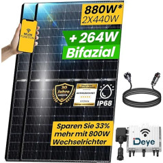 EPP.Solar® 880 W Balkona elektrostacija 800 W Komplektā - Balkona elektrostacija 800 W Modernizējams DEYE invertors 800 W, 2 x 440 W Bifacial Glass/Glass saules paneļi saules bateriju sistēmas komplektā