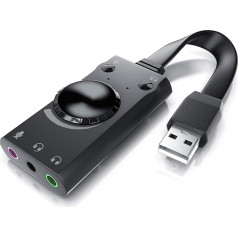 CSL - USB mini skaņas ārējā karte - Virtual Surround - saderīga ar datoru Notebook Tablet PC MacBook - Plug and Play - saderīga ar Windows 10/11 - melna