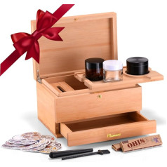 Marvero lielas bambusa kastes paplātes komplekts, dāvanu komplekts Grinder Box Premium Stash Box Noņemama paplate Stiklenes Crusher Set Visi piederumi (25 x 18 x 14 cm)