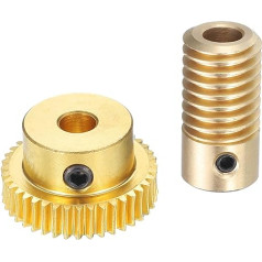 sourcing map Worm Gear Set - 0.5 Module, 40:1 Reduction Rate, 5mm Hole Diameter, Gear Shaft and 5mm Hole Diameter, 40T Drive Gearbox (Brass)