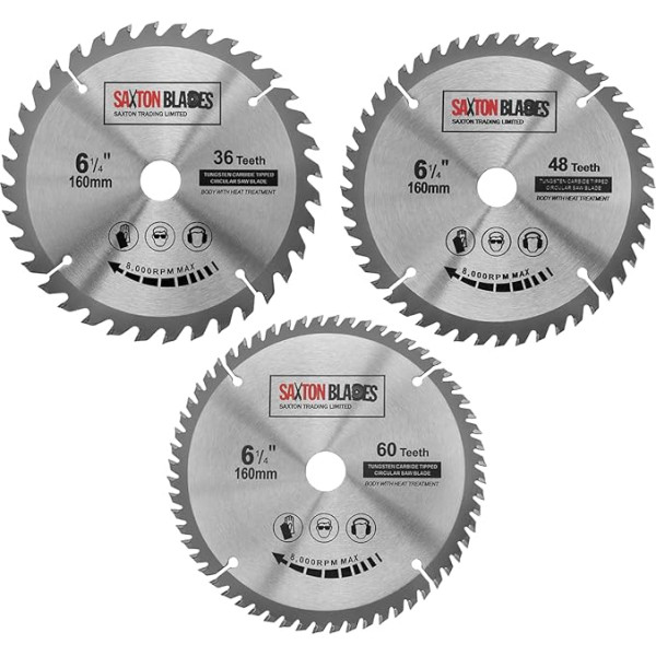 3x Saxton TCT cirkulārā zāģa asmenis 160 mm x 20 mm Festool TS55 Bosch Makita iepakojums C