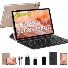 Biegedy planšetdators 10 collu Android 14 Octa-Core, 2024 Jaunākais planšetdators 20 GB RAM + 128 GB ROM (TF1 TB), 5G WLAN 6丨Widevine L1丨GMS丨6000 mAh丨5+8MP丨Bluetooth5.0丨1280 x 800 丨Tablets ar tastatūru Pele Zelta