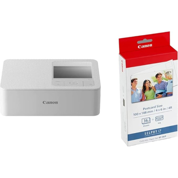 Canon SELPHY CP1500 Mini fotoprinteris balts, ieskaitot Canon KP-36IP oriģinālo tintes lenti / papīra komplektu pastkartes izmērs 10 x 15 cm 36 lapas